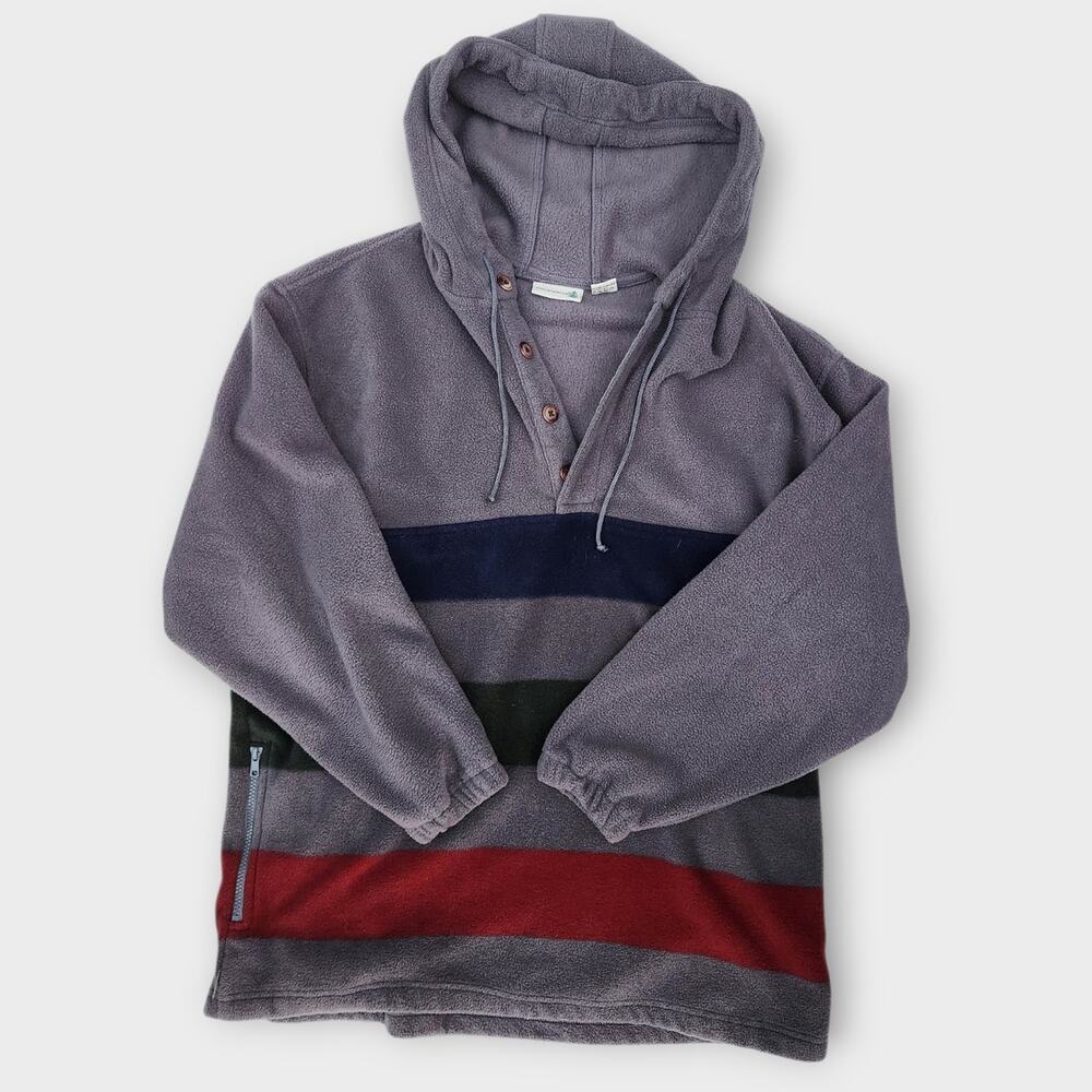 FieldMaster Fleece Pullover Men's L Gray Hooded Sweater Striped Outdoors